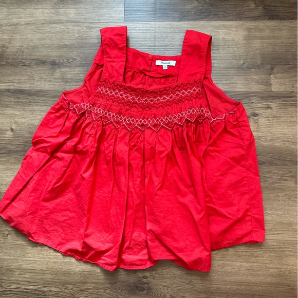 Madewell Smocked Red Babydoll Swing Top Medium - Picture 2 of 3